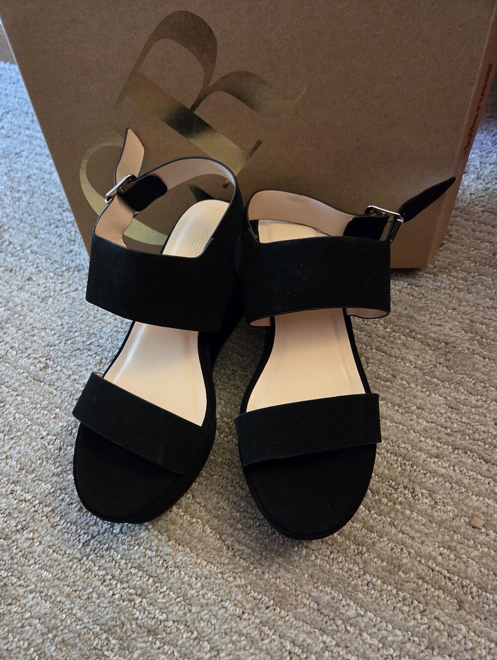 Charlotte Russe Black Suede Two-Strap Ankle Platform Sandals